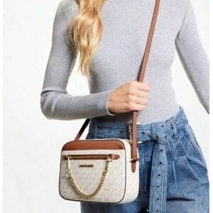 Michael Kors Beige and White Monogram Tote